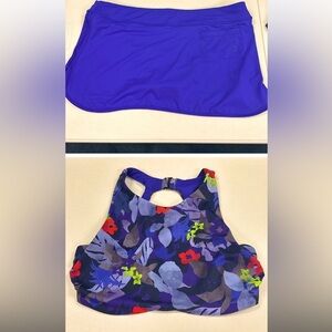ATHLETA TWILIGHT TROPIC HIGH NECK BIKINI TOP & ATHLETA TIDAL SWIM SKIRT SZ LARGE